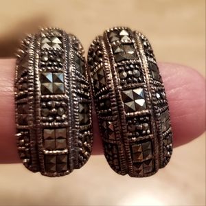 Marcasite half moon 925 silver earrings